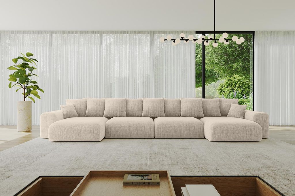 ALTDECOR Ecksofa mit Schlaffunktion und Bettkasten ESKAR-U2 - 464x176x72 cm Beige - Corner Sofa Eckcouch Couch U-Form universal, links/rechts angeo...