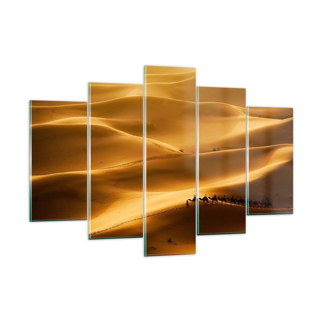 Bilder auf glas - Afrika Sahara Kamel Landschaft - 150x100cm - Glasbilder - Wandbilder - Kunstdruck - zum Aufhängen bereit - Wanddekoration aus Gl...