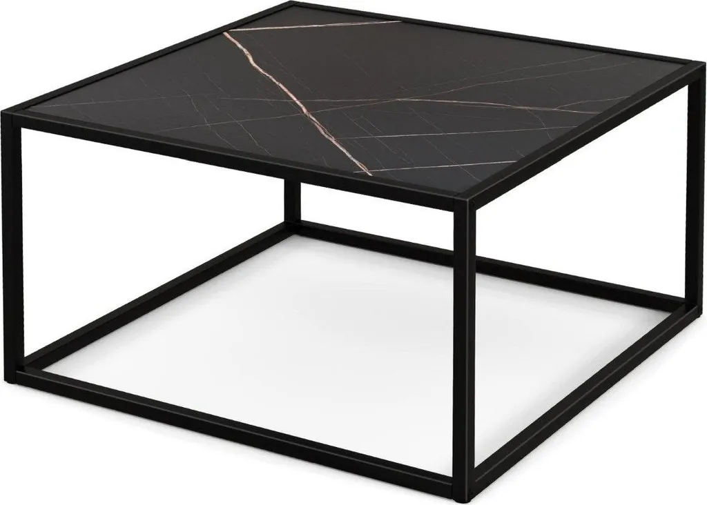 Table de salon carrée effet marbre noir 70 cm pour intérieur moderne