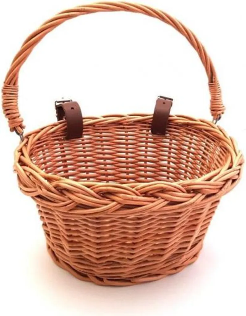 Panier de vélo Hollie en rotin avec sangles cuir pour vélo enfant