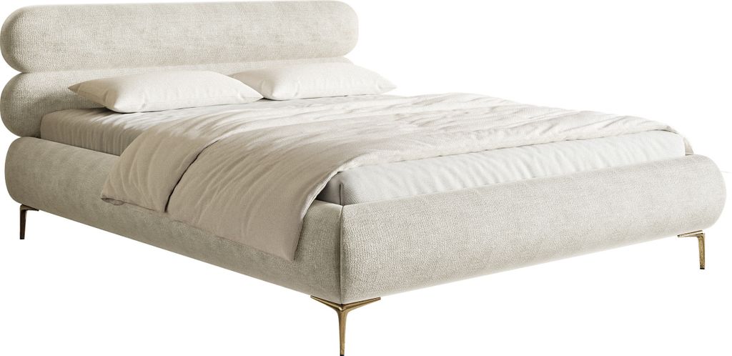 Selsey Roule - Polsterbett mit Bettkasten, Graubeige mit goldenen Füßen, 180 cm