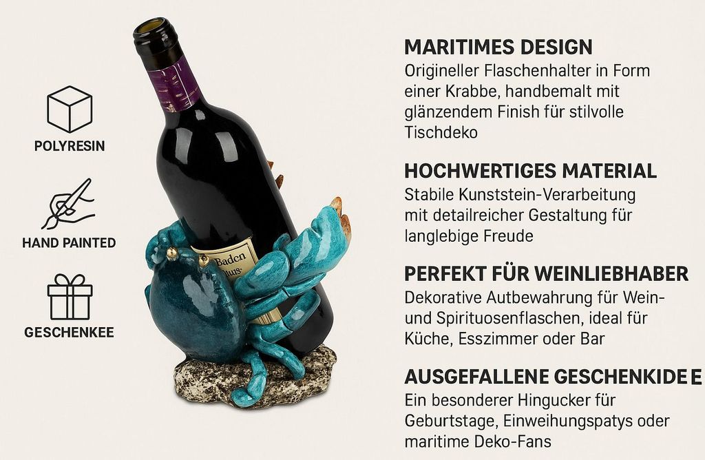 formano Flaschenhalter Krabbe Weinflaschenhalter 19x18 cm maritim aus Kunststein