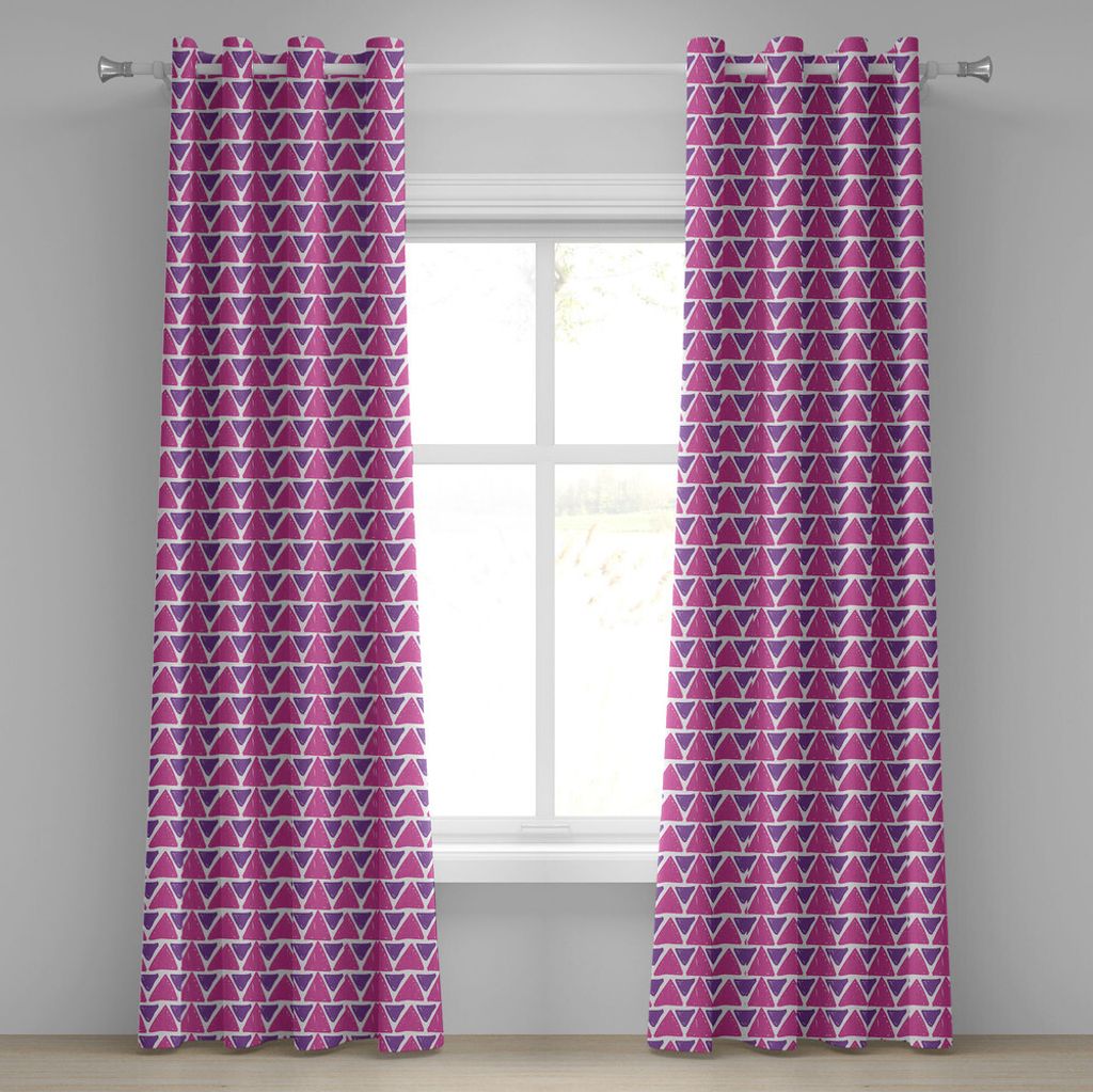 ABAKUHAUS Geometrisch Ösenvorhang, Hand gezeichnetes Skizzen-Art-Dreieck-Muster mit Bürste markiert abstrakte Streifen, Dekorative 2-Panel-Fenste...