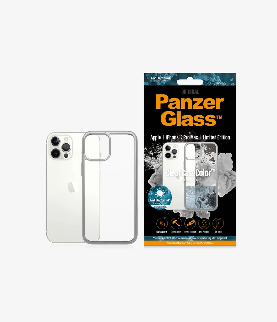 PanzerGlass ClearCase iPhone 12 Pro Max Argento - Cover Vetro Temperato