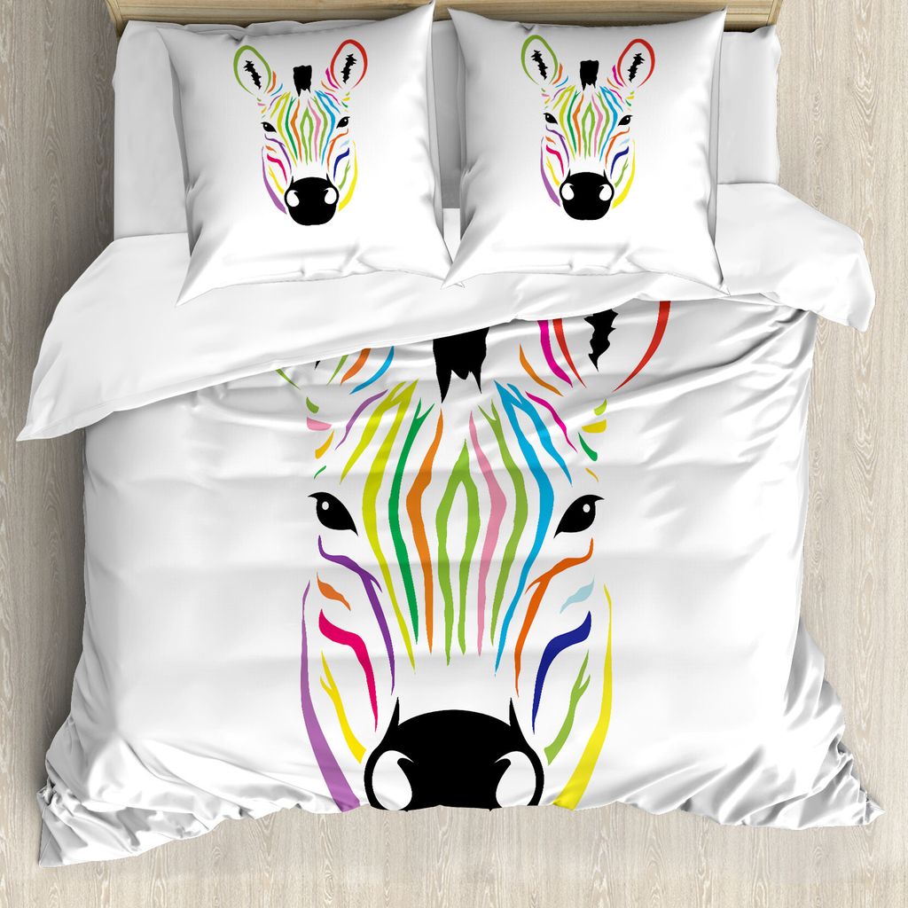 ABAKUHAUS Karikatur Bettbezug, Bunte exotische Lustig, Milbensicher Allergiker geeignet mit Kissenbezügen, 200 cm x 200 cm - 80 x 80 cm, Mehrfarbig