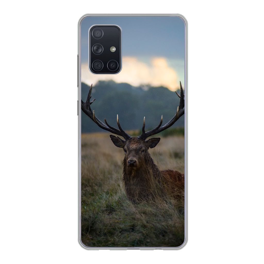 MuchoWow Handyhülle Schutzhülle Hülle für Samsung Galaxy A51 5G Hirsch - Wiese - Geweih Silikon Softcase Handy Hülle - Abbildung
