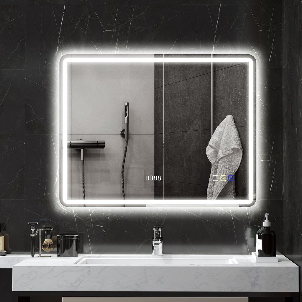 HOMCOM LED-Badezimmerspiegel, Anti-Beschlags-Pad, 3 Produktbild 