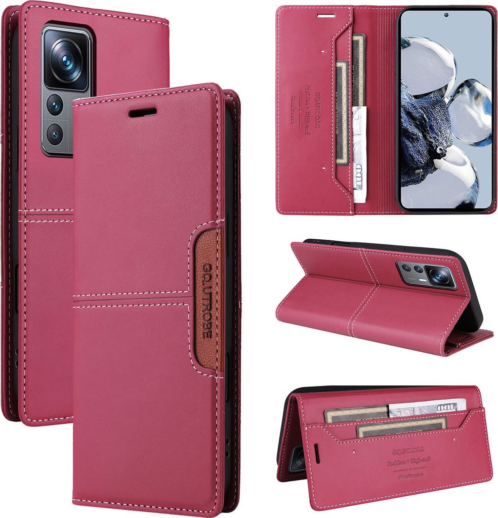 Handyhülle für Xiaomi 12T / 12T Pro Hülle, Leder Flip Wallet Kartenfach Stand Schutzhülle Rot
