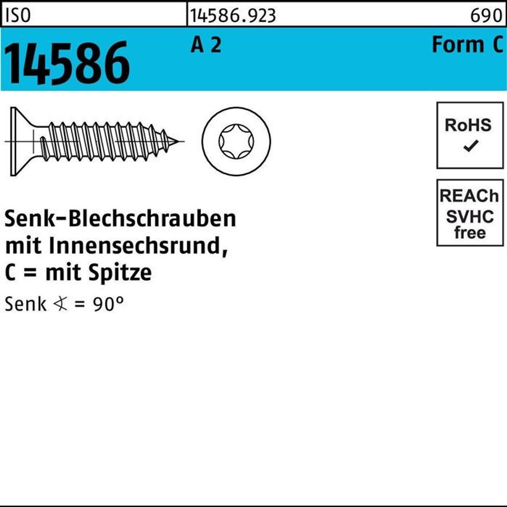 Reyher Senkblechschrauben ISO 14586 A 2 6,3x16 -C -T30 (500 Stück)
