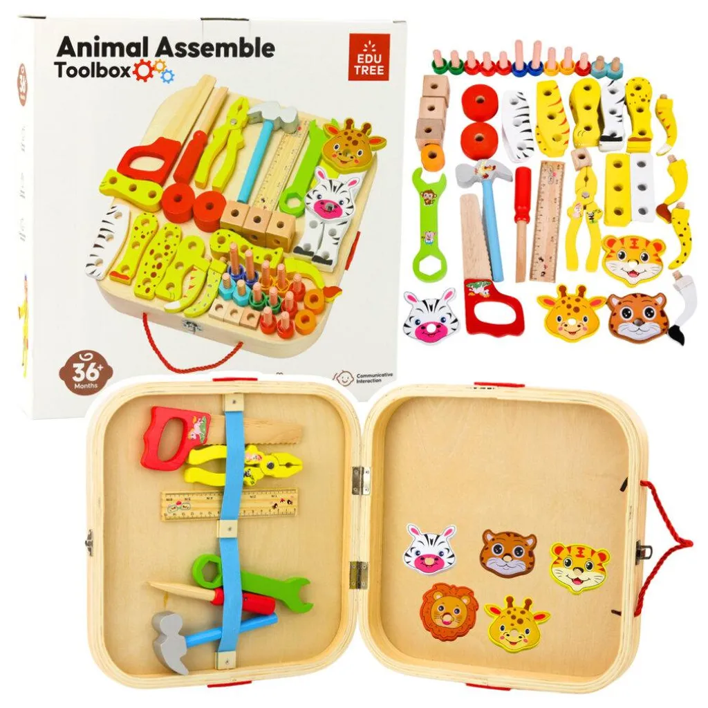 Coffret d'imitation bricolage enfant bois 59 pcs montage animalier DIY