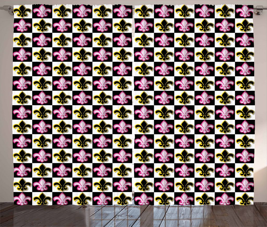 ABAKUHAUS Fleur De Lis Rustikaler Vorhang, Karierte Pop Art, Wohnzimmer Universalband Gardinen mit Schlaufen und Haken, 280 x 225 cm, Mehrfarbig