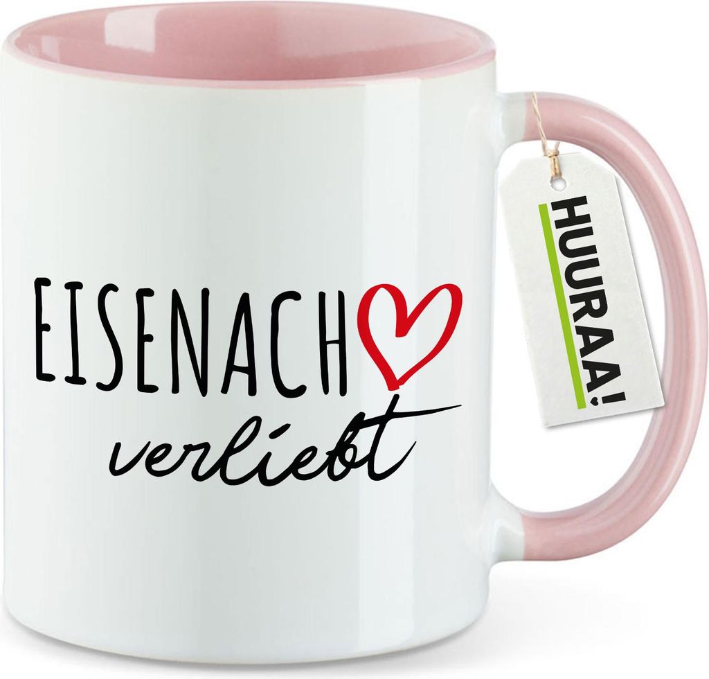 Huuraa Kaffeetasse Eisenach verliebt 330ml Rosa Keramik Kaffeebecher Geschenkidee