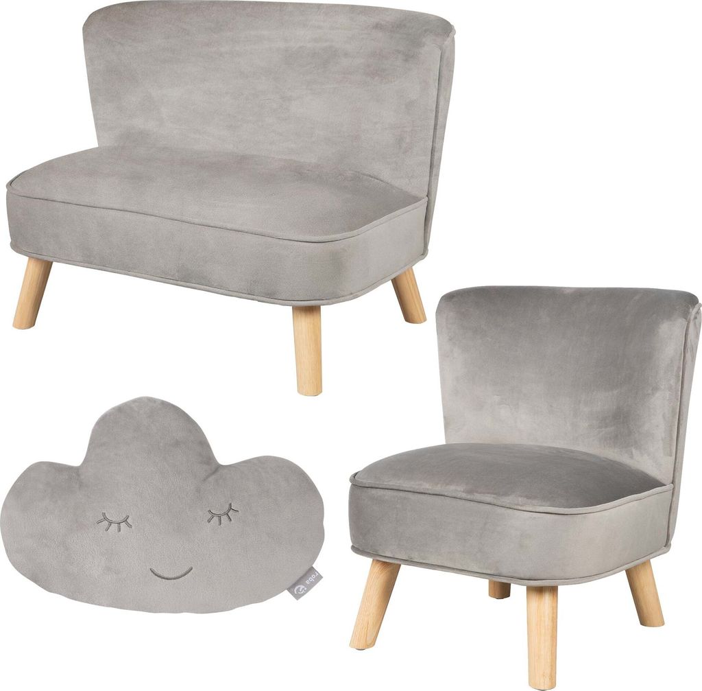 roba Bundle „Lil Sofa” enthält Kindersofa, Kindersessel & Dekokissen Wolke silbergrau