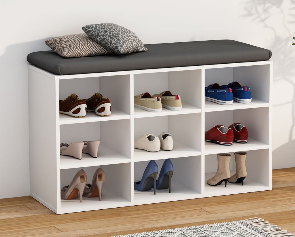 VCM Holz Schuhregal | Maße ca. H. 50 x B. 80 x T. 30 cm | Schuhkommode mit 9 Fächer | Schuhschrank - Hinsol XS