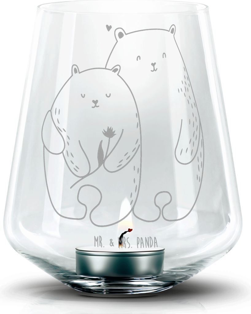 Mr. & Mrs. Panda Laterne Bären Liebe - Transparent - Geschenk, Bär, Kerzenglas, Kuscheln, Windlicht Glas, Freundin, Hochzeit, mit gravur, Verknal...