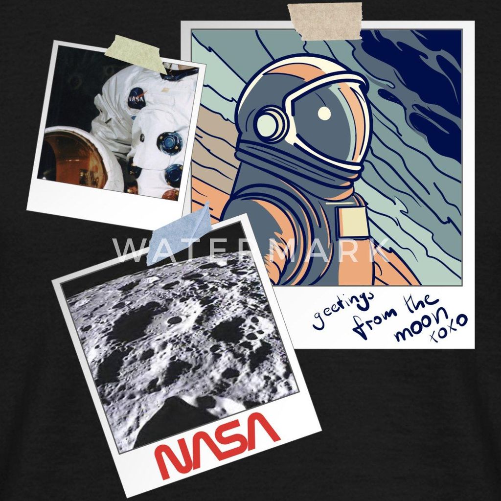 Spreadshirt NASA Greetings From The Moon Design Männer T-Shirt, M, Schwarz