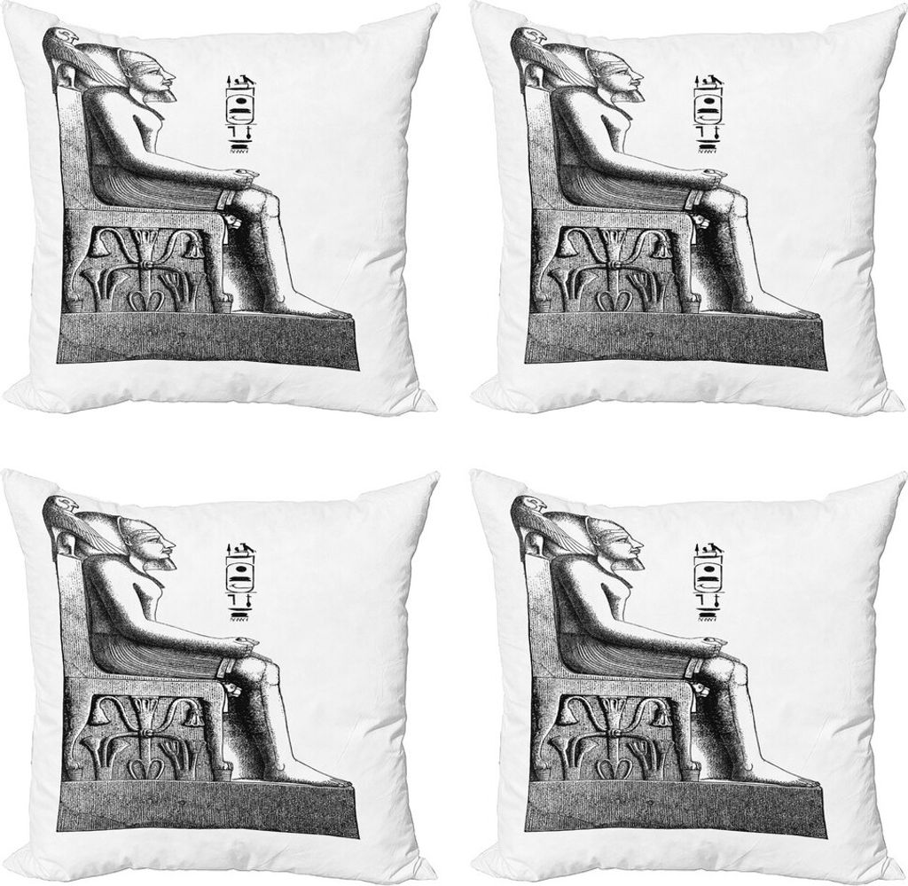 ABAKUHAUS ägyptisch Kissenbezug Set (4 Stück), Antique Hawk und Vogel, Moderner Doppelseitiger Digitaldruck, 60 cm x 60 cm, Schwarz und weiß