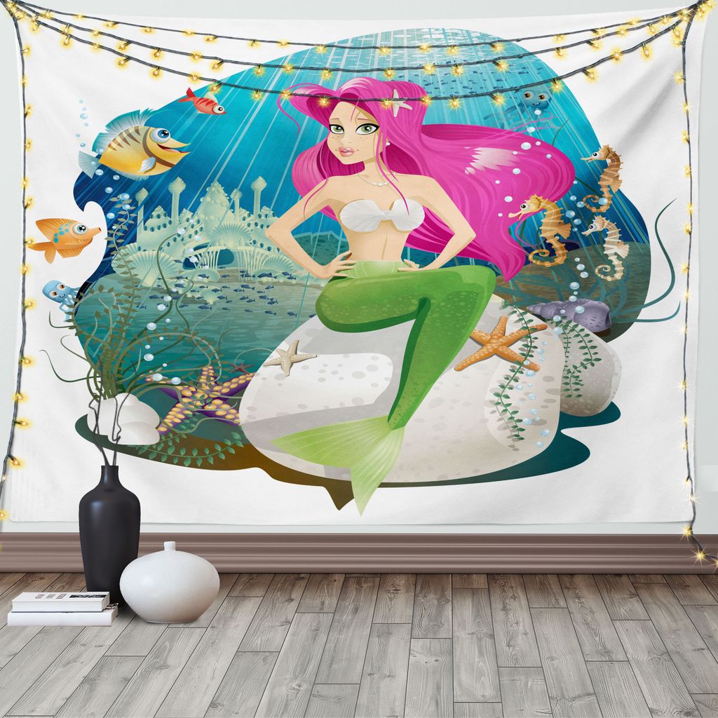ABAKUHAUS Bunt Wandteppich, Unterwasser Meerjungfrau, Wohnzimmer Schlafzimmer Heim Seidiges Satin Wandteppich, 200 x 150 cm, Mehrfarbig