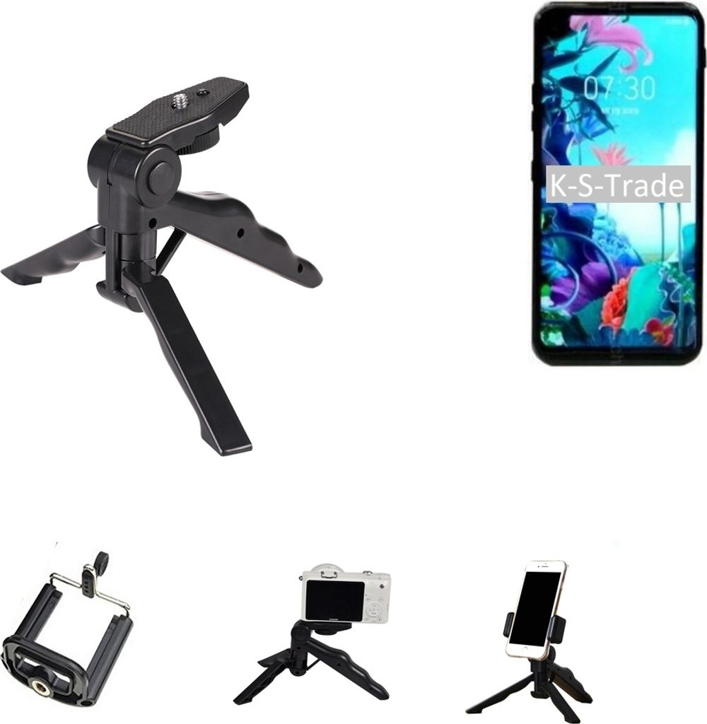 K-S-Trade Stativ Tisch-Ständer Dreibein Handy-Stativ Ständer kompatibel mit LG Electronics Q70 Mini-Stativ Smartphone Tripod Handy-Stativ aus