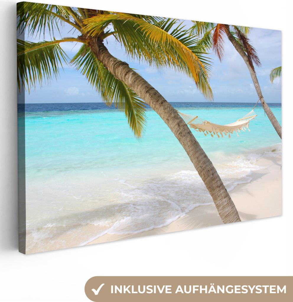 OneMillionCanvasses - Leinwandbilder - 150x100 cm, Sommer - Palme - Hängematte, Wandbilder Kunstdruck Wanddekoration
