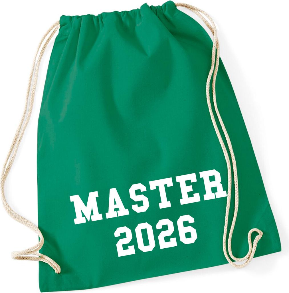 Huuraa Turnbeutel Master 2026 Abschluss 12 Liter Kelly Green Baumwolle Rucksack Geschenkidee