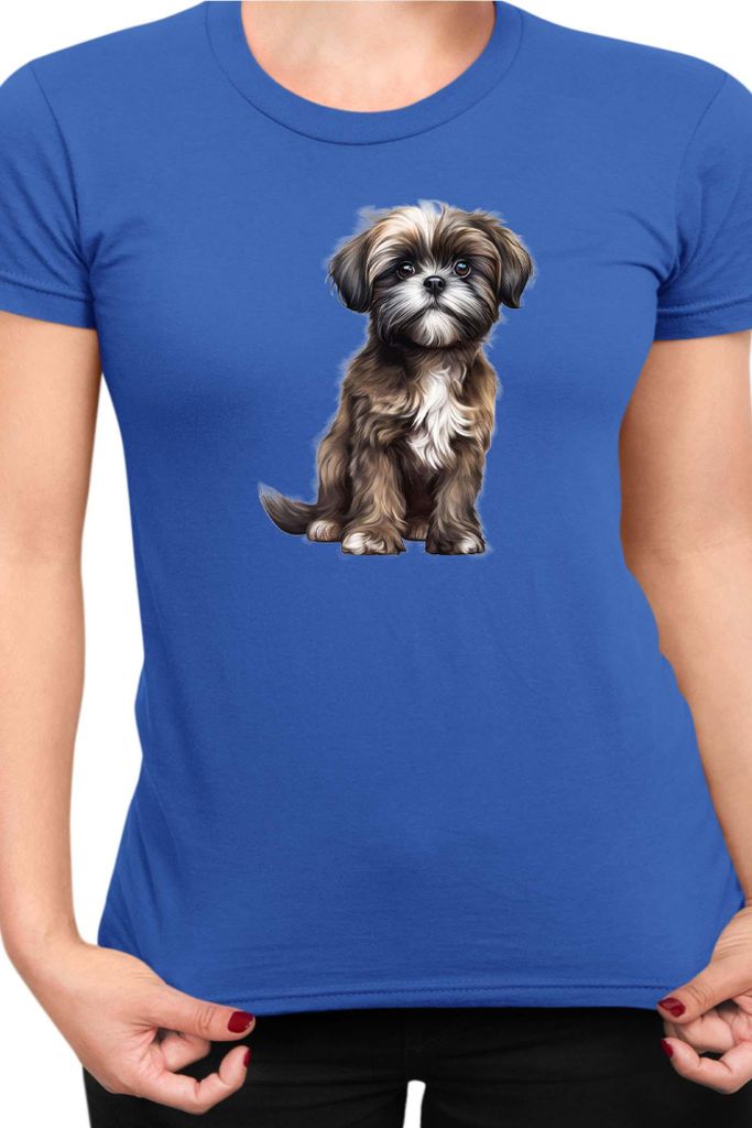 Damen T-Shirt Dogs Breeds Shih Tzu Dog Breed 006, Lady XL / Blau