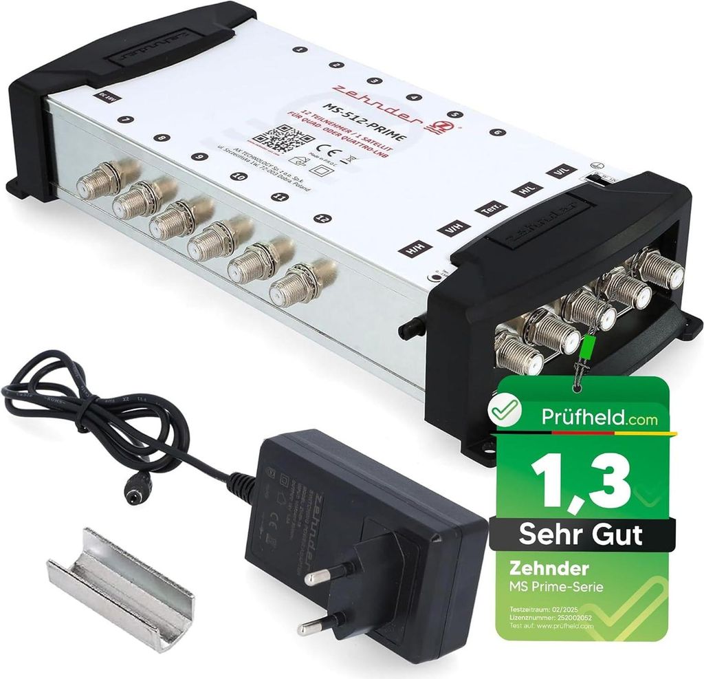 ZEHNDER 5/12 Multischalter für Quattro & Quad LNB, Multiswitch für 1 Satelliten & 12 Teilnehmer (TV, Sat Receiver), 4K Digital Matrix Sat Verteil...