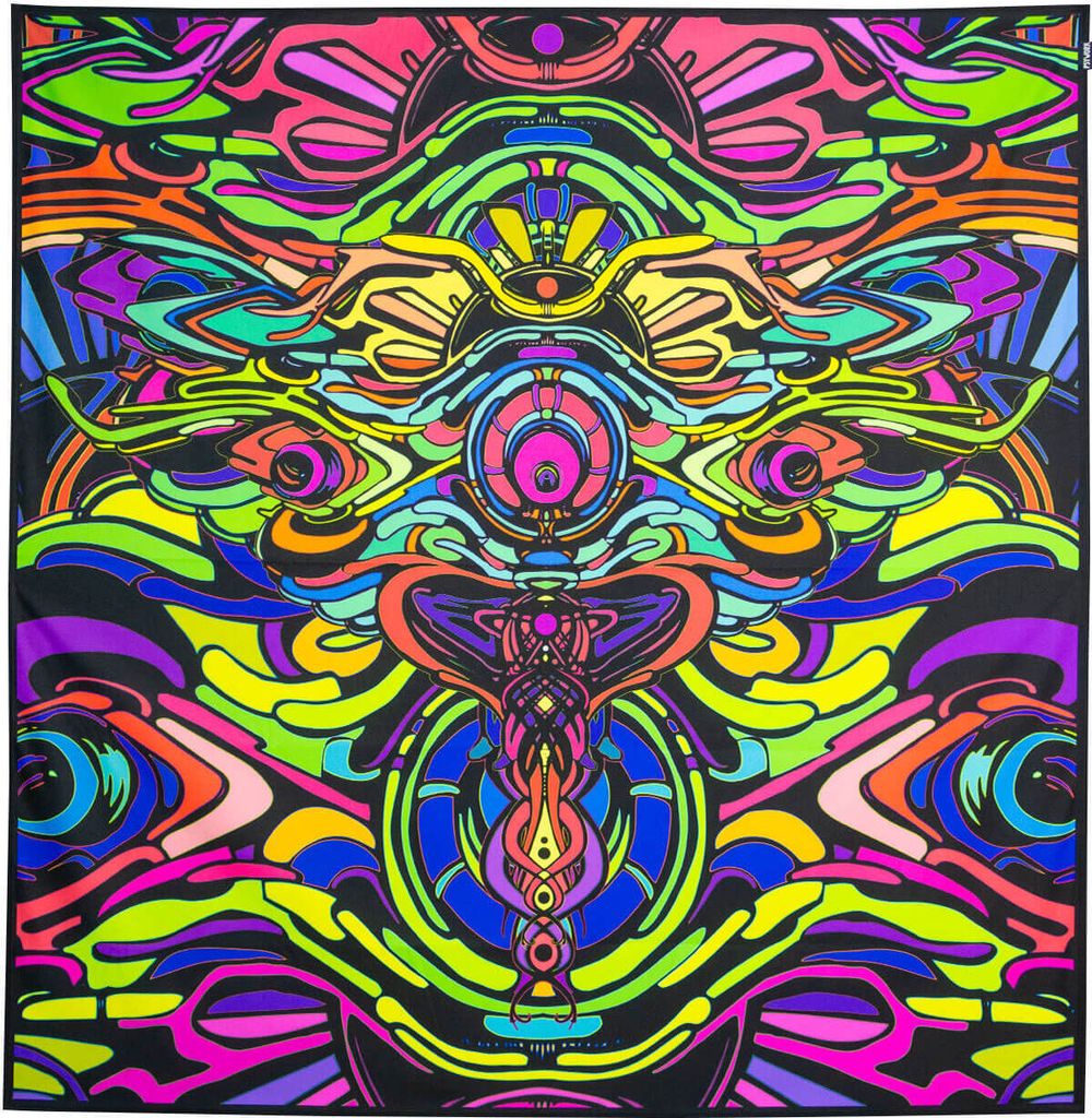 PSYWORK Schwarzlicht Stoffposter Neon "Dragon Tempel", 1,45x1,50m
