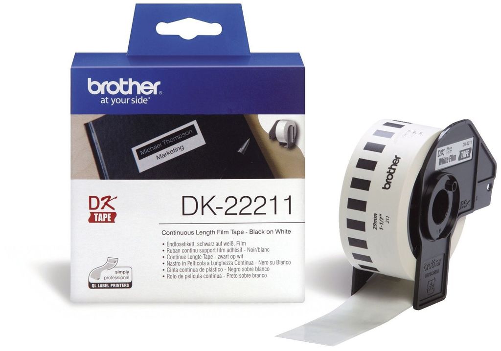 brother DK 22211 Endlos Etiketten Film 29 mm x 15,24 m weiß Produktbild 