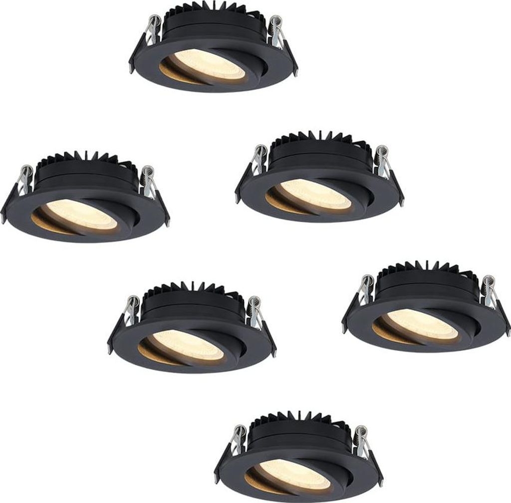 hoftronic LED Einbaustrahler 6W 430lm 2700K IP44 Schwarz schwenkbar dimmbar