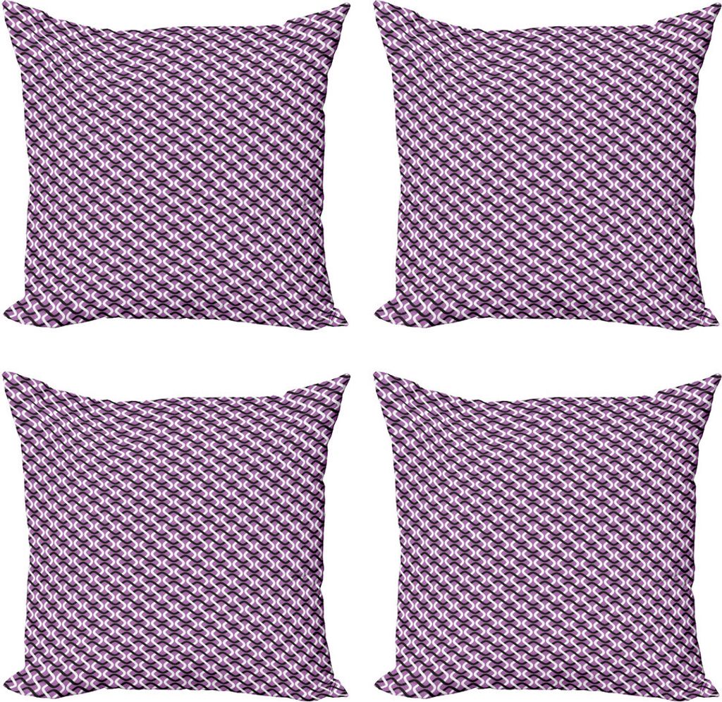 ABAKUHAUS Abstrakt Kissenbezug Set (4 Stück), Interlocking Waves, Moderner Doppelseitiger Digitaldruck, 50 cm x 50 cm, Violett Schwarz Weiß