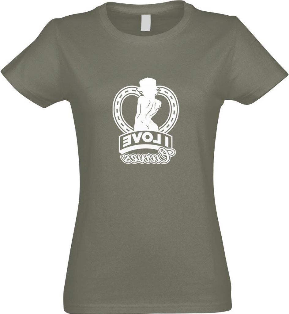 Kiwistar - T-Shirt tailliert - Damen - Olive - I Love Curves - y Kurven - mit Motiv Bedruckt - Funshirt Design - Sport - Freizeit - Damen - XXL