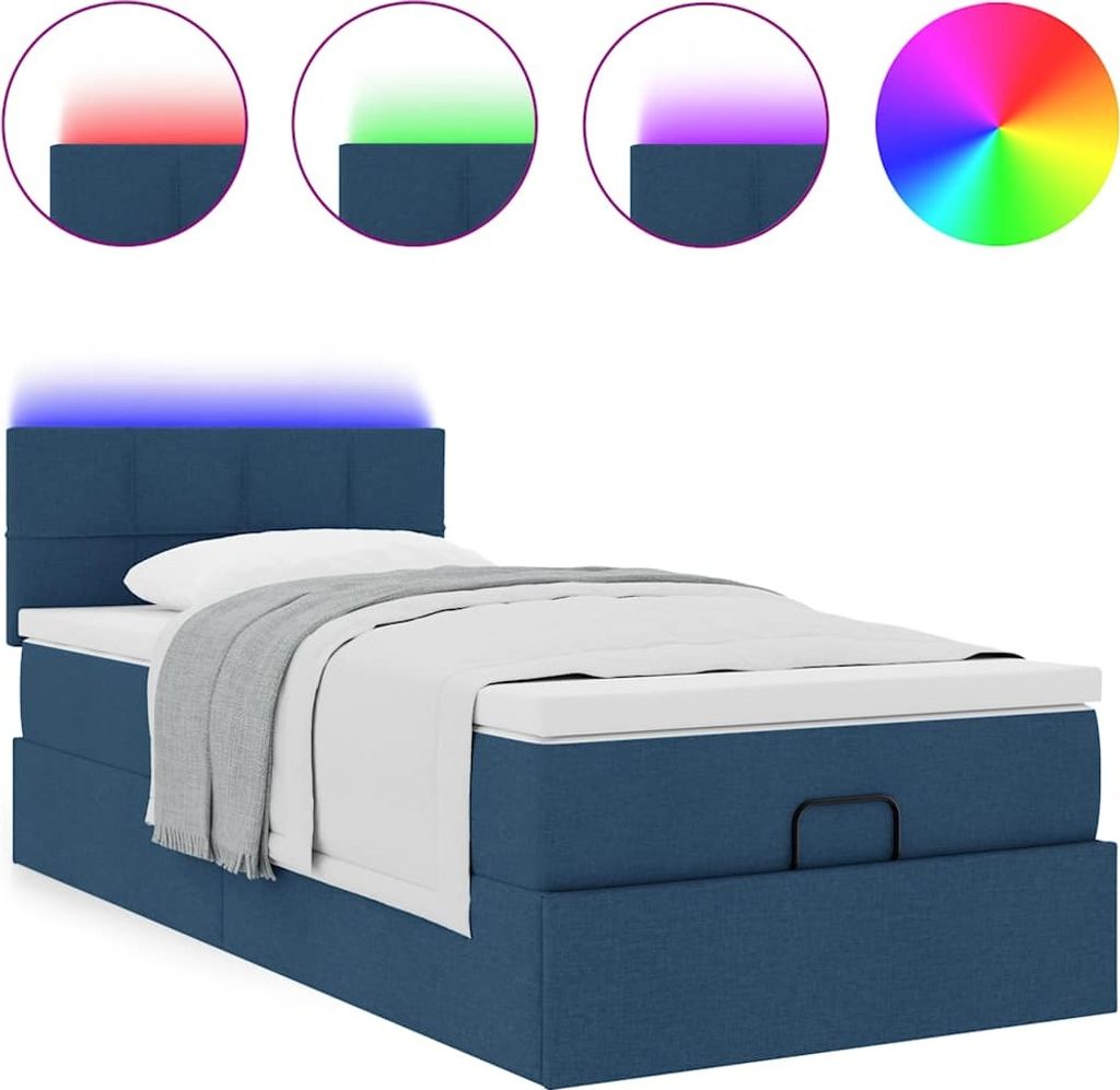 Ottomane Bett mit Matratze & LEDs Blau 100x200 cm Stoff