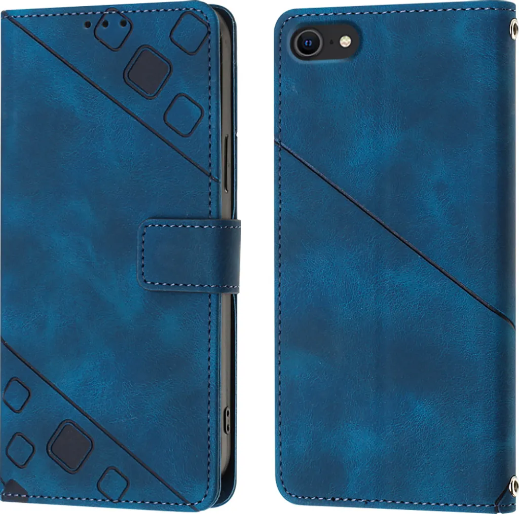 Custodia iPhone SE Blu Rilievo Chic - Cover Portafoglio Donna/Uomo