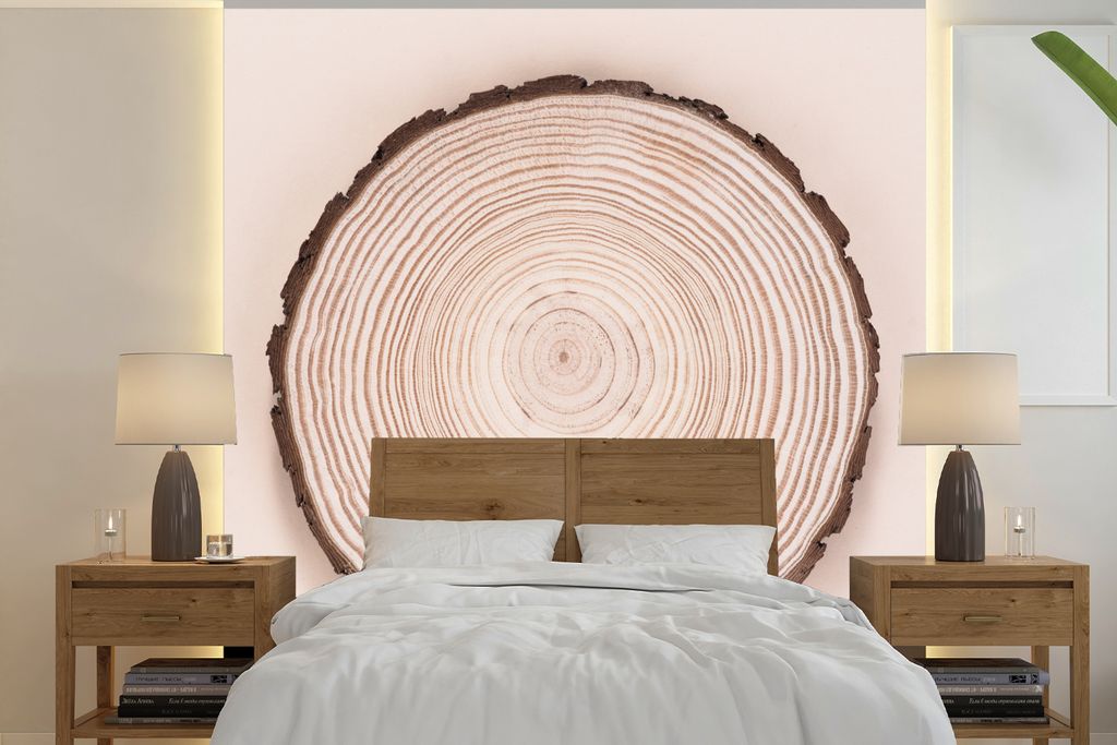 MuchoWow Fototapete für Wohnzimmer oder Schlafzimmer Wandtapete Vinyl Motivtapete Die Jahresringe eines Baumstamms - 260x260 cm - Papiertapeten