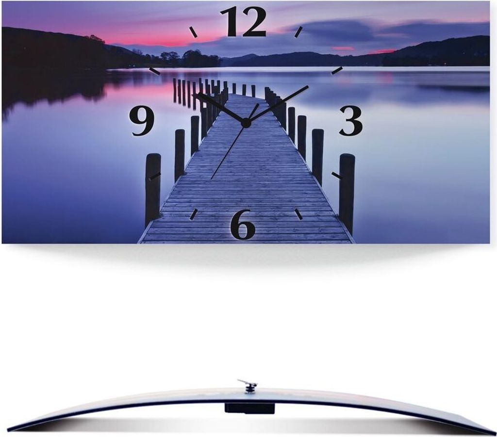 ARTland Wanduhr, gebogen Quarzuhr - schwarzer Zeiger Panorama Steg Coniston Water Größe: 50x25 cm