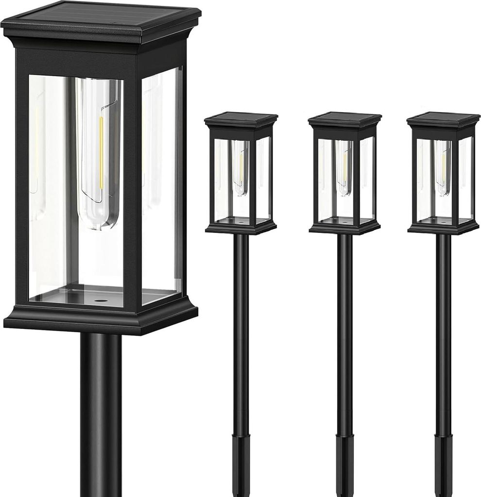 Solar-Gartenleuchten, 4er-Pack, automatische Ein-/Ausschaltfunktion, IP65 wasserdicht, warmweißes Licht für Rasen, Terrasse und Garten