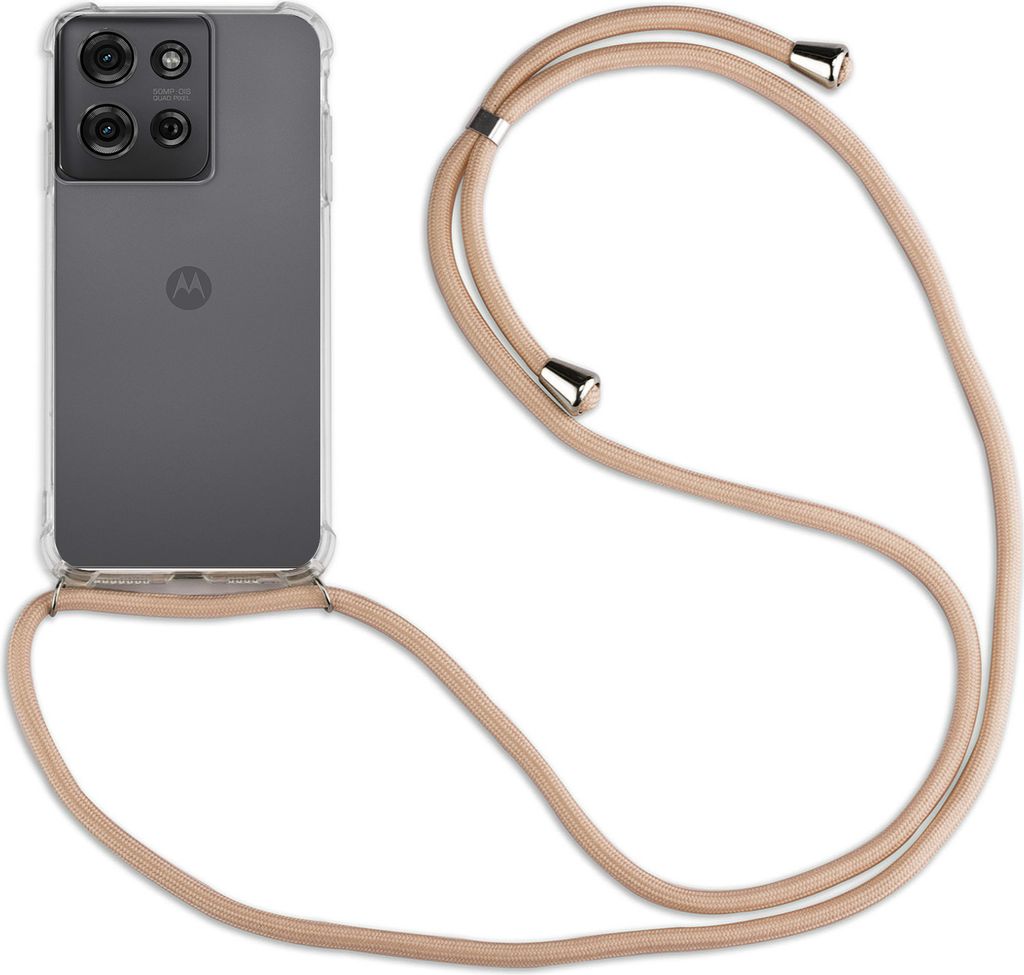 Handykett für Motorola Moto G75 Hülle mit Kordel Handyhülle mit Band in Beige