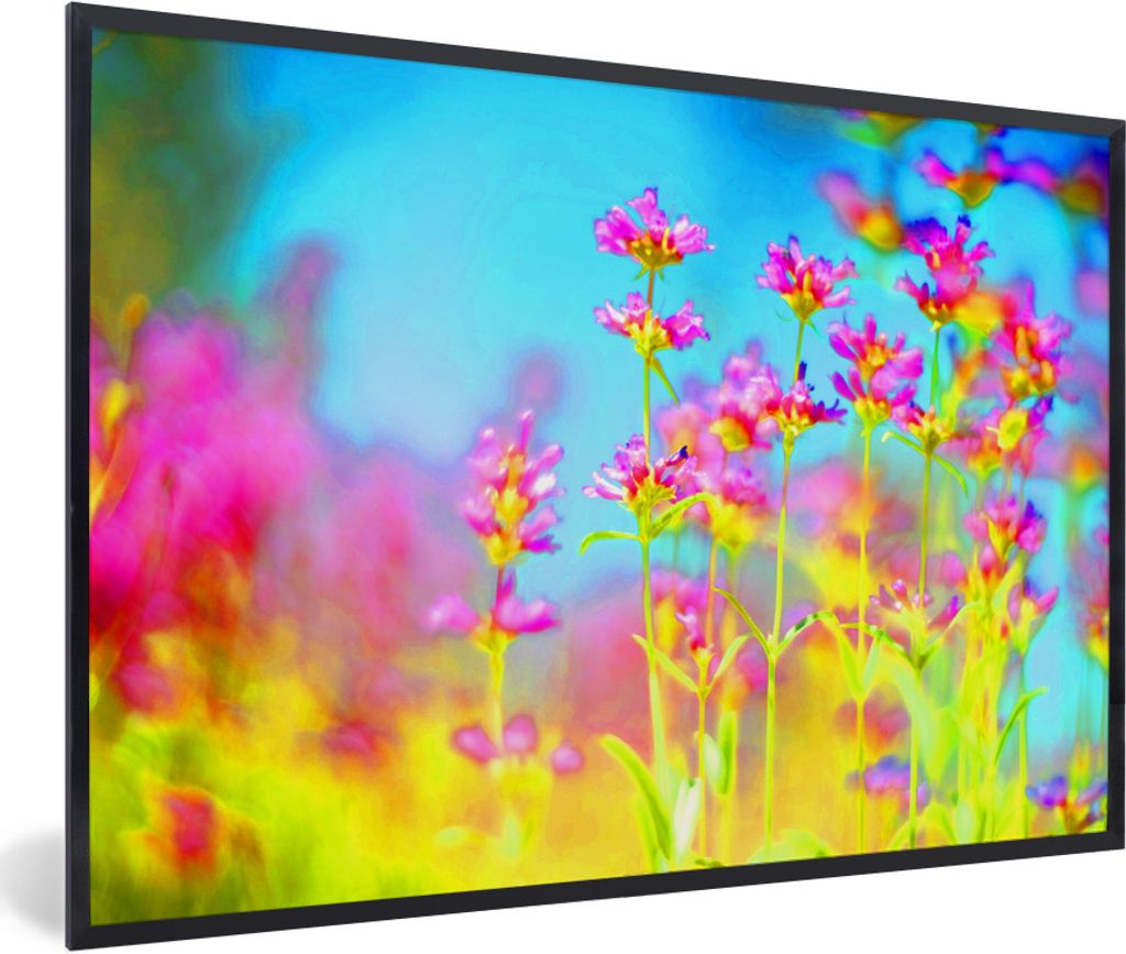 MuchoWow Gerahmtes Poster Blumen - Kunst - Psychedelisch 60x40 cm - Poster mit Schwarzem Bilderrahmen Wandposter Rahmen Foto Bilder - Printing - ...