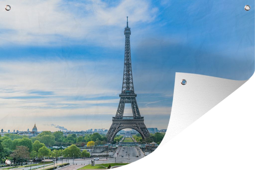 MuchoWow 120x80 cm Outdoor-Poster Gartendeko Sichtschutz Garten Poster für den Garten Der Eiffelturm vor einer farbenprächtigen Kulisse