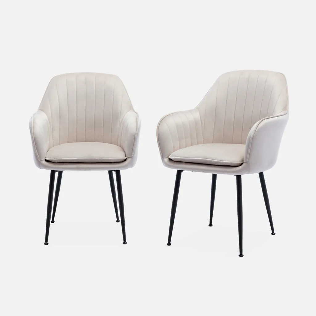 Set 2 Poltrone Velluto Bianco Sporco Gambe Metallo - Comfort Elegante
