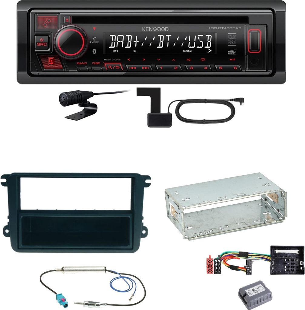 Kenwood KDC-BT450DAB Bluetooth DAB CD Einbauset für Skoda Fabia Roomster Praktik