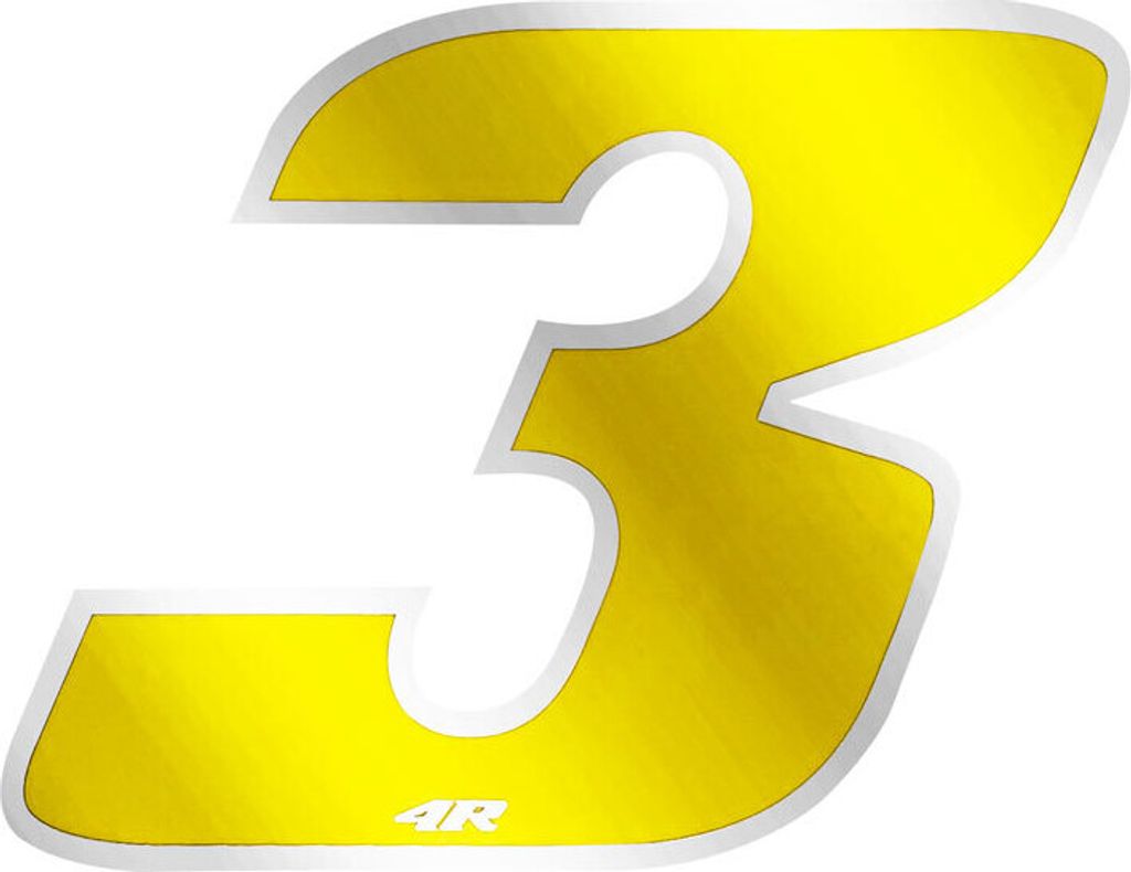 Sticker Rennnummer für Motorrad "3" gelb 100 x 130 mm