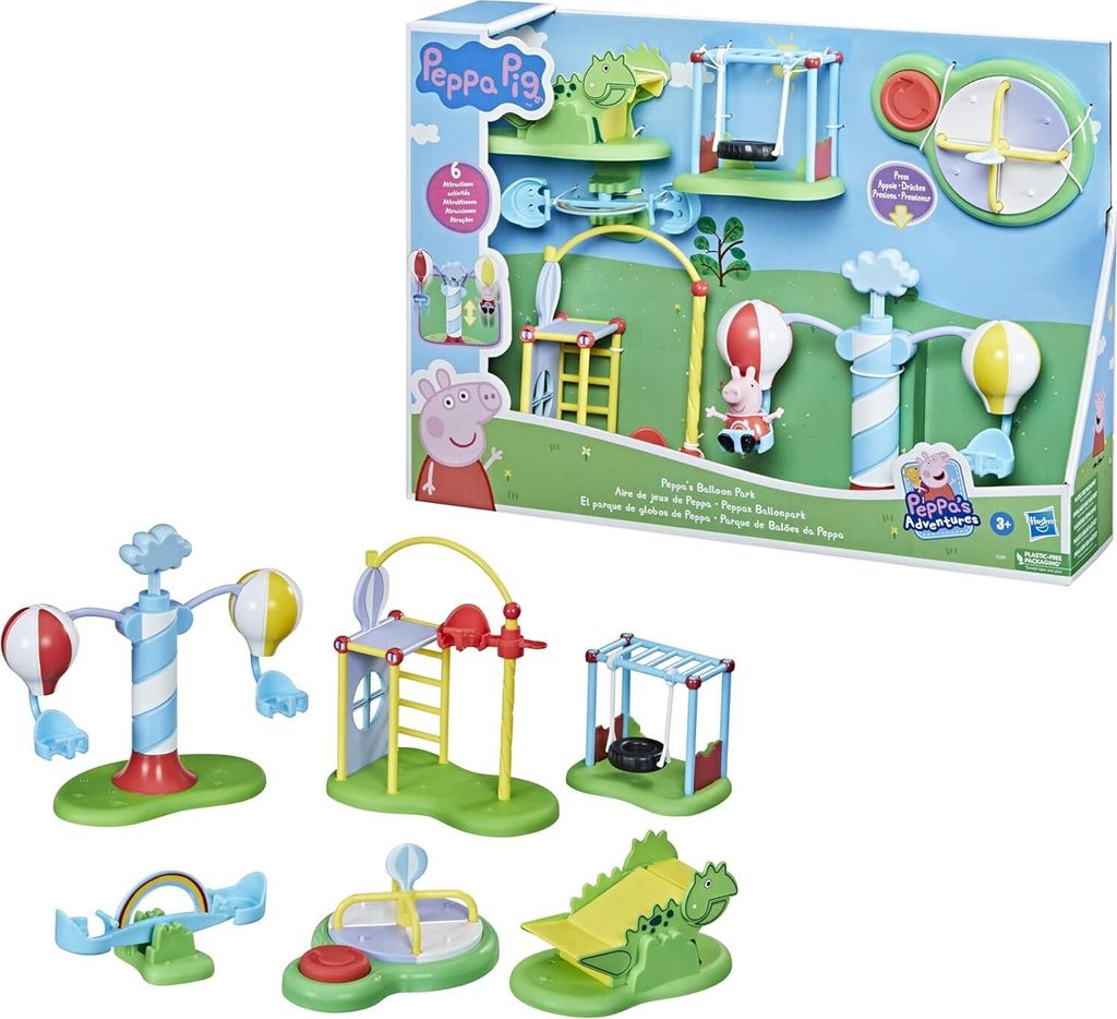 Peppa Pig Peppa’s Adventures Peppas Ballonpark Vorschulspielzeug, mit 6 Accessoires und Peppa Wutz Figur, ab 3 Jahren, F2399, Multi