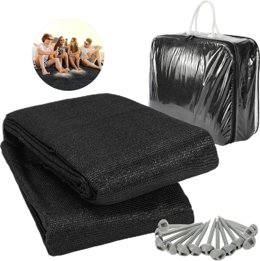 TolleTour Vorzeltteppich 250x300cm Zeltteppiche mit 13 Nagel und 12 Löchern Camping teppich HDPE Zeltunterlage, Schwarz