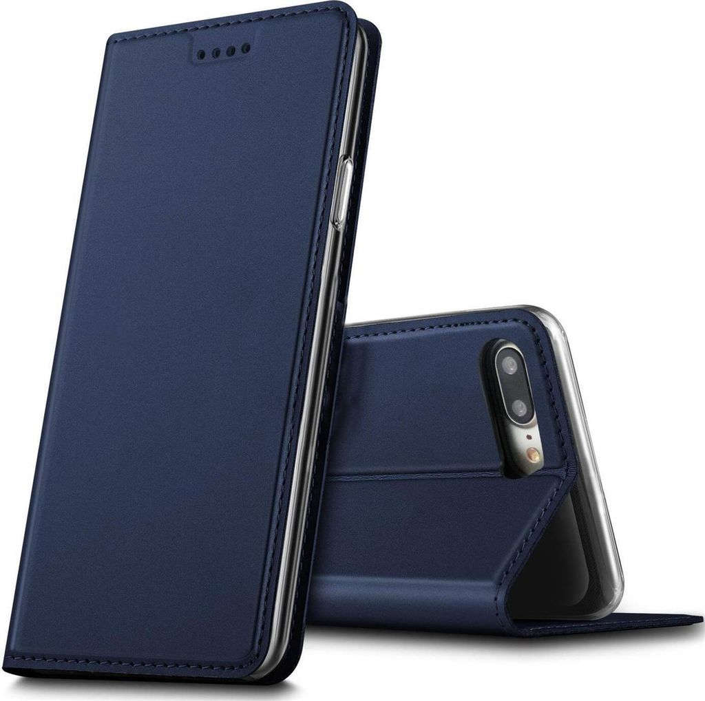 Conie Ultra Slim Klapp Tasche für iPhone 7 Plus / 8 Plus Kartenfach Hülle Rundumschutz in Blau