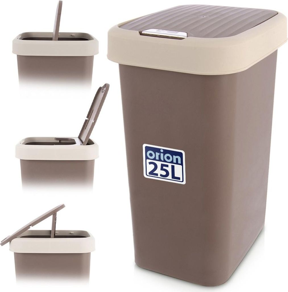 Orion | Mülleimer - 25 L - Braun - Kompakt mit Klappdeckel - Ideal für Bad, Büro und kleine Küchen - Papierkorb
