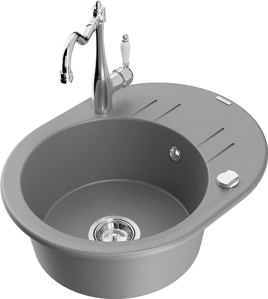 Mexen Kevin 1 Becken-Granitspüle mit Abtropffläche und Mischbatterie Carla, Grau - 6517-71-670700-00