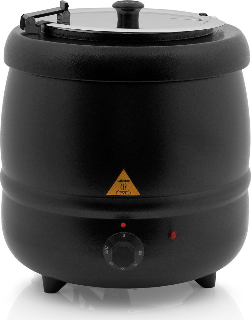 A black electric soup kettle on a white background.