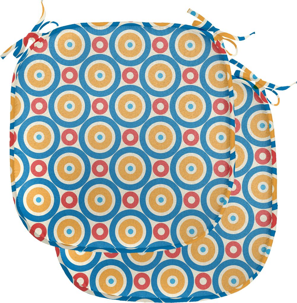 ABAKUHAUS Retro Polster für Esszimmerstühle, Große Kleine Kreise und Punkte, Dekoratives wasserfestes Kissen mit Riemen für Küchensitze, 40 cm...